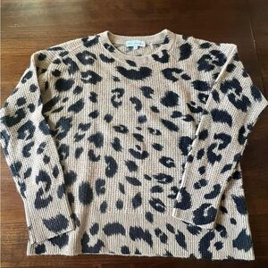 White + Warren Leopard Waffle Knit Cashmere Sweater